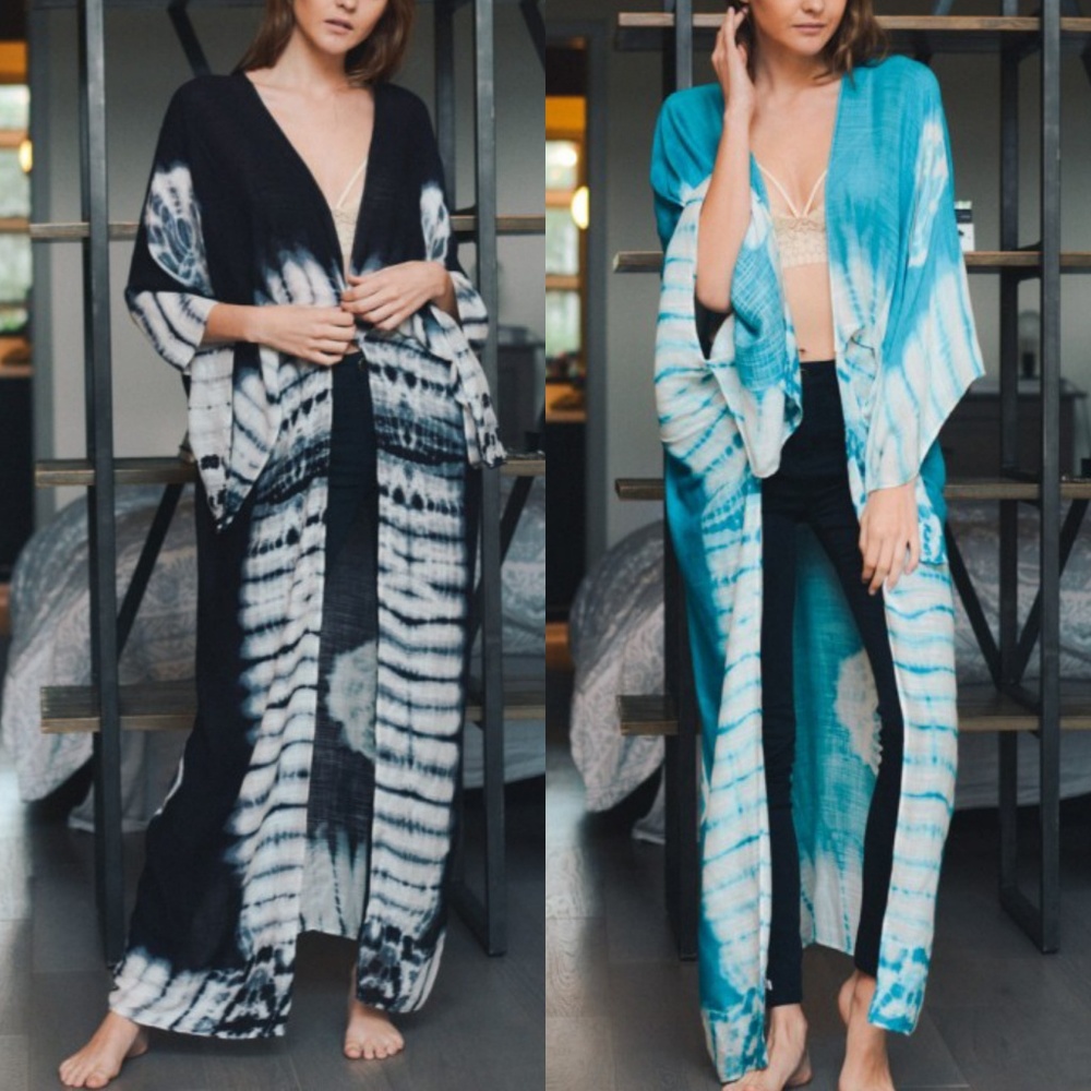 Kimono tie dye wrap cover up long BLACK - Picture 2 of 4